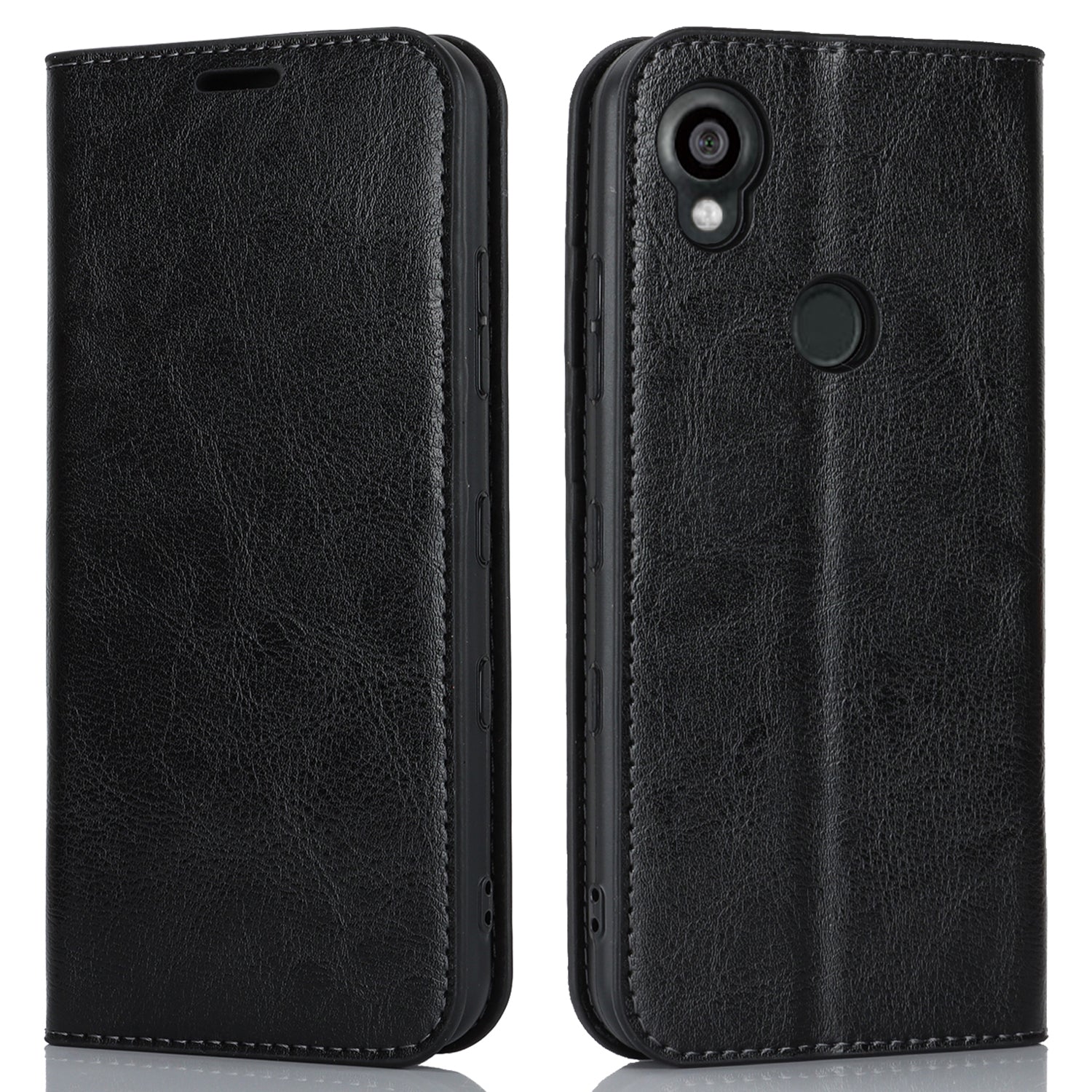 Uniqkart for Kyocera Digno SX3 KYG02 Phone Case Crazy Horse Texture Genuine Cow Leather Stand Wallet Anti-drop Cover - Black Uniqkart for Kyocera Digno SX3 KYG02 Phone Case Crazy Horse Texture Genuine Cow Leather Stand Wallet Anti-drop Cover - Black